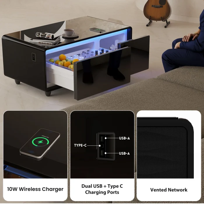Smart Table Medium Size with Speakers (New version) – Black - Image 2